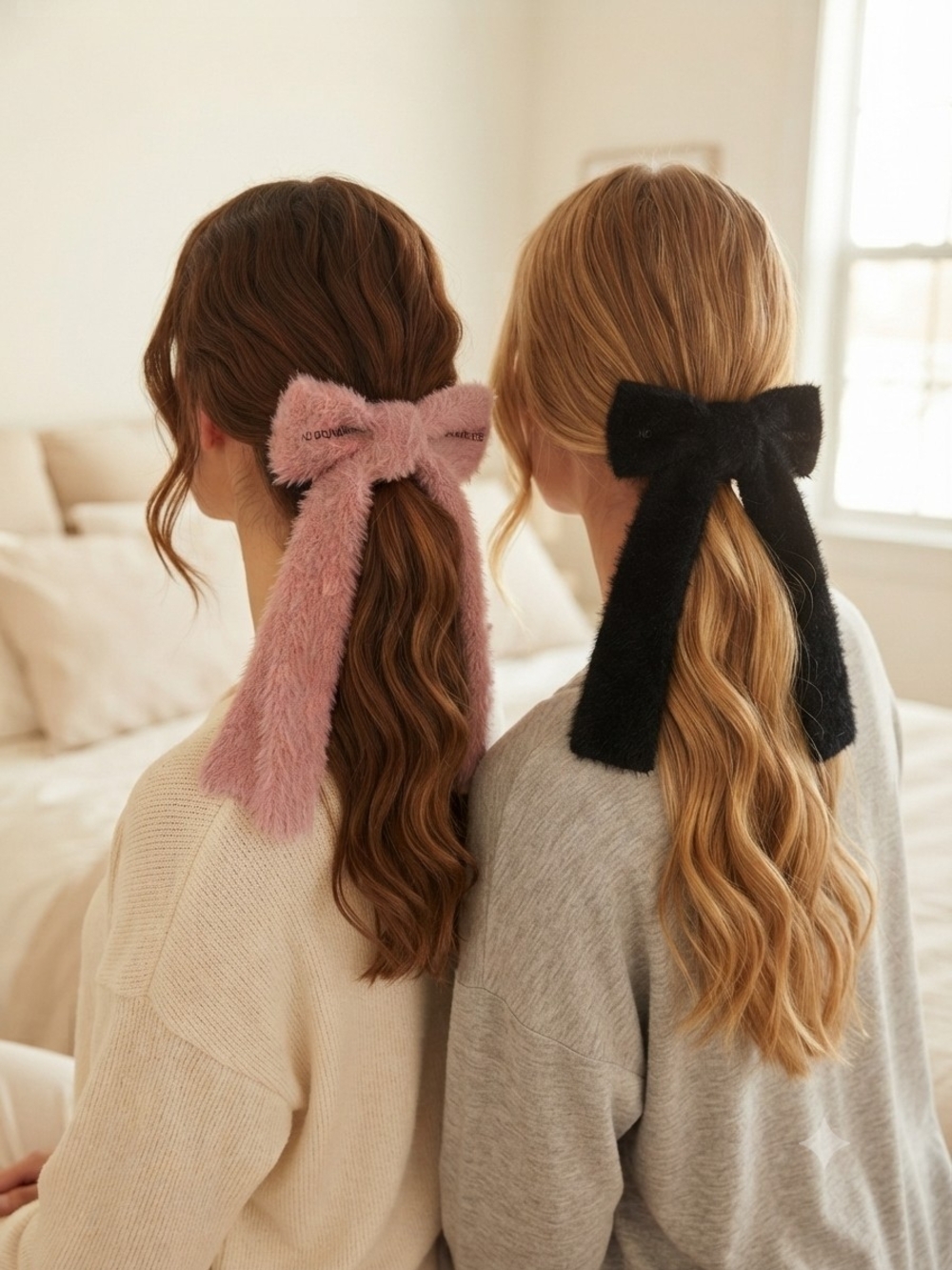 No Boundaries Faux-Fur Bow Hair Tie Set - Pink & Black